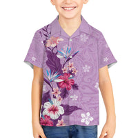 Hawaii Tropical Flowers Family Matching Off Shoulder Short Dress and Hawaiian Shirt Polynesian Tattoo Lavender LT05 Son's Shirt Lavender - Polynesian Pride