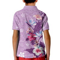 Hawaii Tropical Flowers Kid Polo Shirt Polynesian Tattoo Lavender