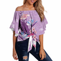 Hawaii Tropical Flowers Off Shoulder Wrap Waist Top Polynesian Tattoo Lavender LT05 - Polynesian Pride