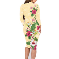 Hawaii Tropical Flowers Family Matching Long Sleeve Bodycon Dress and Hawaiian Shirt Polynesian Tattoo Buttermilk LT05 - Polynesian Pride