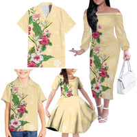 Hawaii Tropical Flowers Family Matching Off The Shoulder Long Sleeve Dress and Hawaiian Shirt Polynesian Tattoo Buttermilk LT05 - Polynesian Pride
