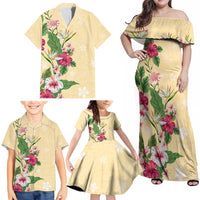 Hawaii Tropical Flowers Family Matching Off Shoulder Maxi Dress and Hawaiian Shirt Polynesian Tattoo Buttermilk LT05 - Polynesian Pride
