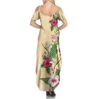 Hawaii Tropical Flowers Family Matching Summer Maxi Dress and Hawaiian Shirt Polynesian Tattoo Buttermilk LT05 - Polynesian Pride