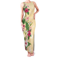 Hawaii Tropical Flowers Family Matching Tank Maxi Dress and Hawaiian Shirt Polynesian Tattoo Buttermilk LT05 Mom's Dress Beige - Polynesian Pride