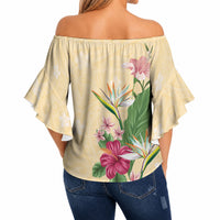 Hawaii Tropical Flowers Off Shoulder Wrap Waist Top Polynesian Tattoo Buttermilk LT05 - Polynesian Pride