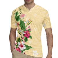 Hawaii Tropical Flowers Rugby Jersey Polynesian Tattoo Buttermilk