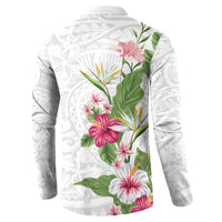 Hawaii Tropical Flowers Button Sweatshirt Polynesian Tattoo White