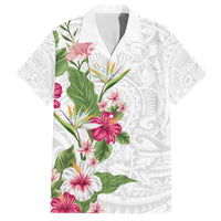 Hawaii Tropical Flowers Family Matching Off Shoulder Short Dress and Hawaiian Shirt Polynesian Tattoo White LT05 Dad's Shirt - Short Sleeve White - Polynesian Pride