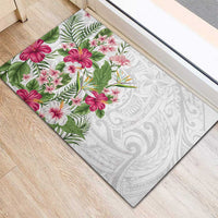 Hawaii Tropical Flowers Rubber Doormat Polynesian Tattoo White