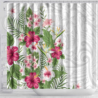 Hawaii Tropical Flowers Shower Curtain Polynesian Tattoo White LT05 - Polynesian Pride
