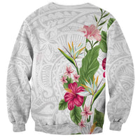 Hawaii Tropical Flowers Sweatshirt Polynesian Tattoo White