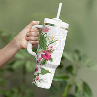 Hawaii Tropical Flowers Tumbler With Handle Polynesian Tattoo White LT05 - Polynesian Pride
