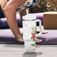 Hawaii Tropical Flowers Tumbler With Handle Polynesian Tattoo White LT05 - Polynesian Pride