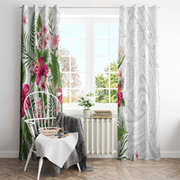 Hawaii Tropical Flowers Window Curtain Polynesian Tattoo White