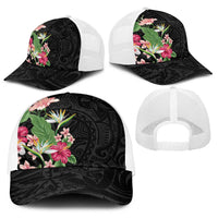 Hawaii Tropical Flowers Baseball Net Cap Polynesian Tattoo Black