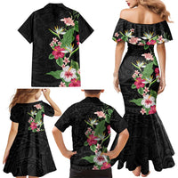 Hawaii Tropical Flowers Family Matching Mermaid Dress and Hawaiian Shirt Polynesian Tattoo Black LT05 - Polynesian Pride