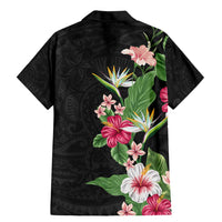 Hawaii Tropical Flowers Family Matching Mermaid Dress and Hawaiian Shirt Polynesian Tattoo Black LT05 - Polynesian Pride