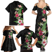Hawaii Tropical Flowers Family Matching Summer Maxi Dress and Hawaiian Shirt Polynesian Tattoo Black LT05 - Polynesian Pride