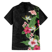 Hawaii Tropical Flowers Family Matching Summer Maxi Dress and Hawaiian Shirt Polynesian Tattoo Black LT05 - Polynesian Pride