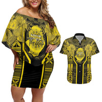 Niue The Rock Couples Matching Off Shoulder Short Dress and Hawaiian Shirt The Island Of The Uga LT05 Black - Polynesian Pride