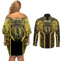 Niue The Rock Couples Matching Off Shoulder Short Dress and Long Sleeve Button Shirt The Island Of The Uga LT05 - Polynesian Pride