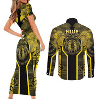 Niue The Rock Couples Matching Short Sleeve Bodycon Dress and Long Sleeve Button Shirt The Island Of The Uga LT05 - Polynesian Pride