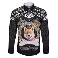 Personalized Shiba Inu Dog Family Matching Summer Maxi Dress and Hawaiian Shirt With Polynesian Heart Name Tags LT05 Dad's Shirt - Long Sleeve Black - Polynesian Pride