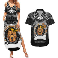 Personalized Pitbull Dog Couples Matching Summer Maxi Dress and Hawaiian Shirt With Polynesian Heart Name Tags LT05 Black - Polynesian Pride