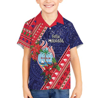 Guam Christmas Family Matching Off The Shoulder Long Sleeve Dress and Hawaiian Shirt Felis Nabidat Guaman Seal With Poinsettia LT05 Son's Shirt Blue - Polynesian Pride