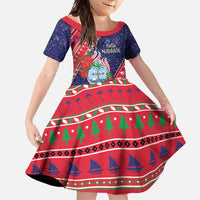 Guam Christmas Family Matching Off Shoulder Maxi Dress and Hawaiian Shirt Felis Nabidat Guaman Seal With Poinsettia LT05 Daughter's Dress Blue - Polynesian Pride
