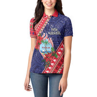 Guam Christmas Women Polo Shirt Felis Nabidat Guaman Seal With Poinsettia LT05 - Polynesian Pride