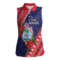 Guam Christmas Women Sleeveless Polo Shirt Felis Nabidat Guaman Seal With Poinsettia LT05 Female Blue - Polynesian Pride