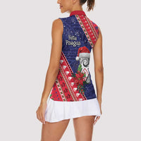 Guam Christmas Women Sleeveless Polo Shirt Felis Nabidat Guaman Seal With Poinsettia LT05 - Polynesian Pride