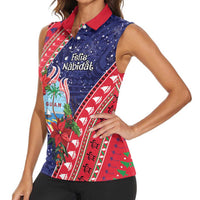 Guam Christmas Women Sleeveless Polo Shirt Felis Nabidat Guaman Seal With Poinsettia LT05 - Polynesian Pride