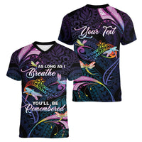 Personalised Polynesia Memorial Women V-Neck T-Shirt Always Remembered Dragonfly Polynesian Style