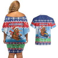 New Zealand Christmas Couples Matching Off Shoulder Short Dress and Hawaiian Shirt Funny Jet Ride Kiwi Xmas - Polynesian Pride
