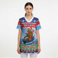 New Zealand Christmas Scrub Top Funny Jet Ride Kiwi Xmas - Polynesian Pride