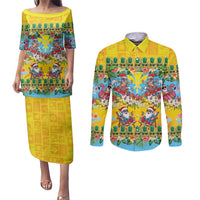 Hawaii Christmas Couples Matching Puletasi and Long Sleeve Button Shirt Mele Kalikimaka Tropical Vibes - Polynesian Pride