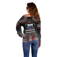 Personalised Samoa Black Saturday Off Shoulder Sweater Samoan Warrior Tribal Pattern