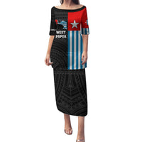 Personalised West Papua Family Matching Puletasi and Hawaiian Shirt Polynesian Pattern With Coat Of Arms LT05 Mom's Dress Blue - Polynesian Pride