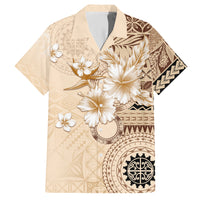 Samoa Siapo Pattern With Beige Hibiscus Family Matching Short Sleeve Bodycon Dress and Hawaiian Shirt LT05 Dad's Shirt - Short Sleeve Beige - Polynesian Pride