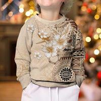 Samoa Siapo Pattern With Beige Hibiscus Kid Ugly Christmas Sweater