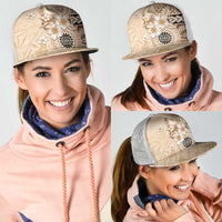 Samoa Siapo Pattern With Beige Hibiscus Mesh Trucker Cap - Polynesian Pride