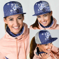 Samoa Siapo Pattern With Navy Hibiscus Mesh Trucker Cap - Polynesian Pride