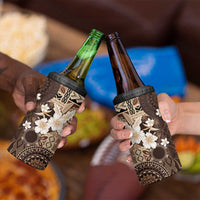 Samoa Siapo Pattern With Brown Hibiscus 4 in 1 Can Cooler Tumbler