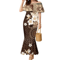 Samoa Siapo Pattern With Brown Hibiscus Mermaid Dress LT05 Women Brown - Polynesian Pride