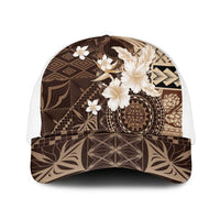 Samoa Siapo Pattern With Brown Hibiscus Mesh Trucker Cap - Polynesian Pride