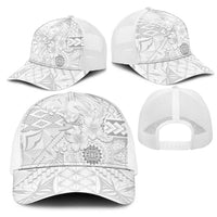 Samoa Siapo Pattern With White Hibiscus Mesh Trucker Cap - Polynesian Pride