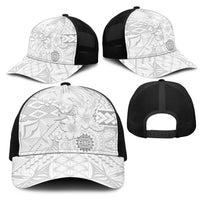 Samoa Siapo Pattern With White Hibiscus Mesh Trucker Cap - Polynesian Pride