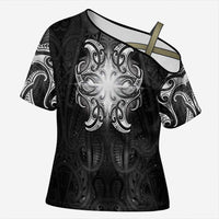New Zealand Matariki Cross Shoulder Shirt Maori Moko Black Galaxy